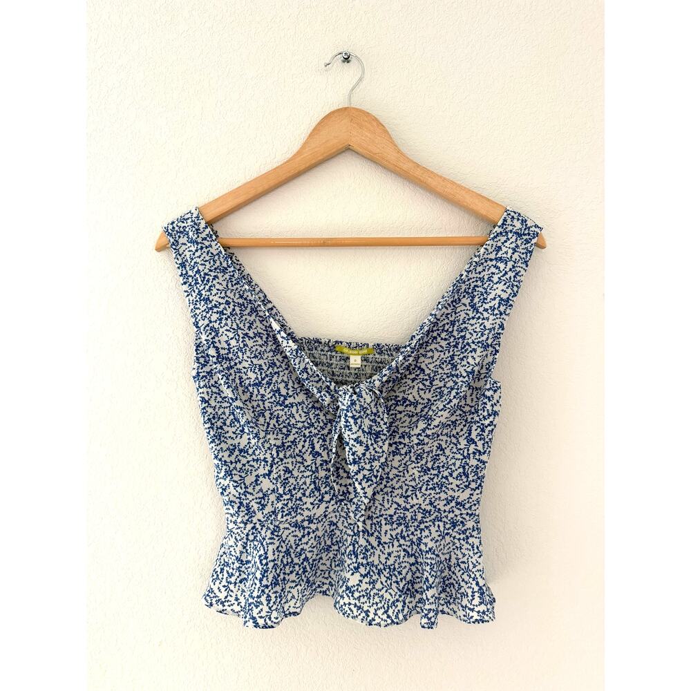 Gianni Bini Size 0 Blue White Floral Tie Front Peplum Top Cottagecore Y2K